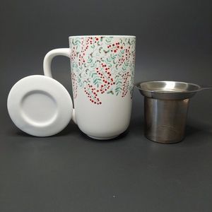 David's Tea Nordic Mug Holly Branch With Lid And Infuser